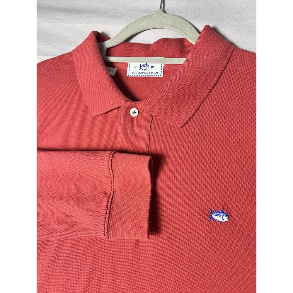 Southern Tide The Skipjack Polo Red Men’s Large Preppy Long Sleeve Fish Logo
